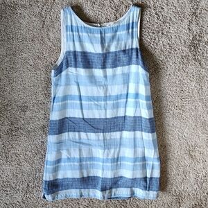 Beachlunchlounge Blue Striped Sleeveless Linen Dress Medium